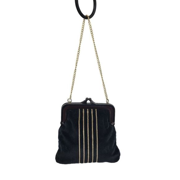 1940's Evening Bag Velvet Art Deco Mid Modern Century Asian Framed Kiss Black - Picture 3 of 13